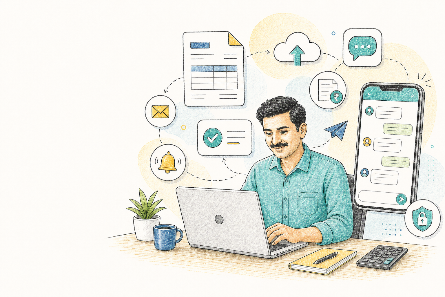 TallyPrime WhatsApp invoice and reminder automation illustration